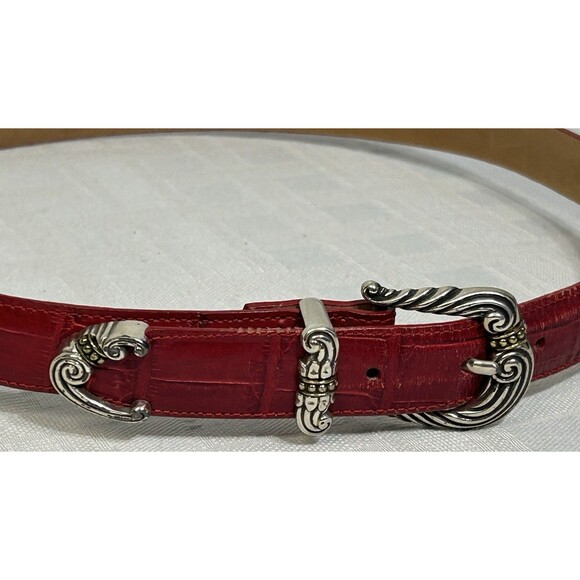 Vtg. BRIGHTON USA Bag & Wallet Co. Red Leather Women 34 Large Belt Silver Buckle main image 4